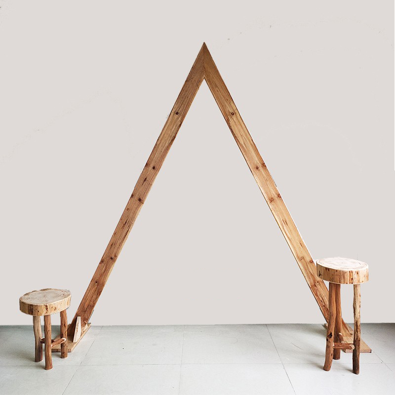 森系婚礼三角形实木拱门户外木质花门木架子路引拍摄道具婚庆背景 - 图0