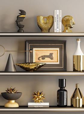 意式轻奢黑金几何艺术高档摆件客厅大平层别墅酒柜开放格软装饰品