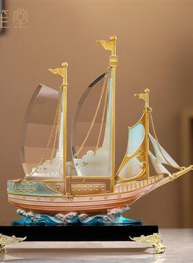 一帆风顺水晶帆船摆件客厅玄关酒柜老板办公室装饰品乔迁新居礼物