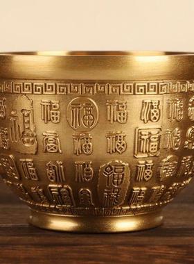 纯铜大小百福缸摆件黄铜聚宝盆招财进宝客厅桌面装饰开业乔迁礼品