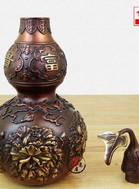 祥狮黄铜铜葫芦摆件 福禄招财纳福 家居玄关饰品客厅卧室办公室