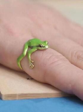 搞怪青蛙戒指女小众设计可爱简约指环卡通指环闺蜜情侣时尚饰品
