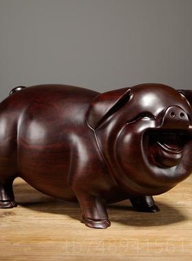 正品檀木雕福猪摆件木十二生实肖物家居客厅寓动意装饰红木工艺礼