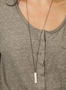 正品长方项链链 牌定制字长款刻吊牌男T恤外搭纯银项女毛衣链情侣