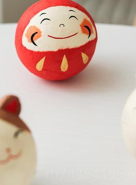 正品本进不口龙虎堂手作和纸可爱猫咪达摩倒日翁摆件创意车载摆件