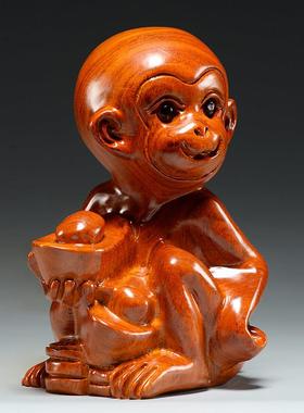 花梨木质猴子雕刻摆件实木十二生肖木头猴吉祥物木装饰木制工艺品