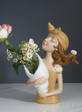 高档抱花女孩摆件品家礼居客厅电视柜办公室装饰创意饰结婚物装轻
