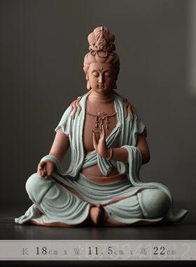 高档久造月自在观音摆件陶关瓷新中禅式意客厅玄装饰水家用佛像工