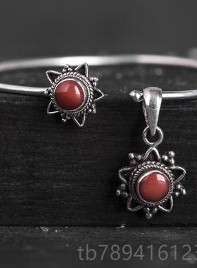 高档泊尼尔手工925银品宝石手镯吊坠饰女个性 手链 创意复古民族