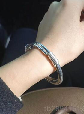 高档足99款9纯银手镯女实心面绕丝足银大人宝宝手工光定制银民族