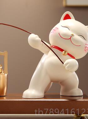 高档财客新中式一桶金招猫摆件2025年礼厅茶室办公室桌面装饰品乔