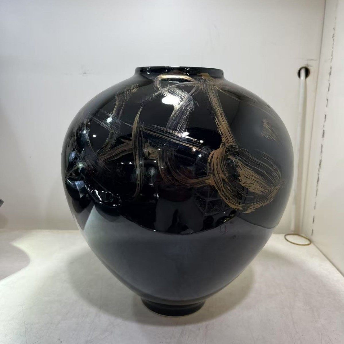 新中式高级感黑色手绘金陶瓷花瓶轻奢客厅室内插花装饰摆件工艺品,淘宝优惠券,粉丝福利购,淘宝优惠卷