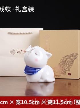 正品陶瓷可爱小猫咪件创意书桌办公室工位解桌面动物压轻 奢装饰
