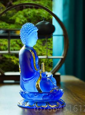 正品2024新仿琉璃蓝药佛居家供奉摆件师琉璃光工如来药佛师像艺品