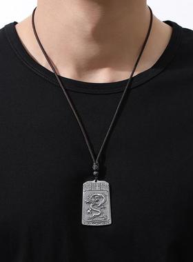 貔貅纯银财神吊坠男复古实心龙牌