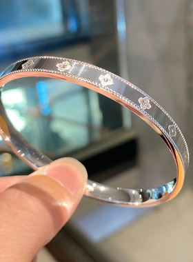 纯银手镯实心万花筒四叶草镯子