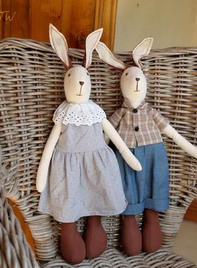 丹麦INS风可换装亚麻兔子布艺玩偶情侣摆件儿童房婚庆装饰送礼物
