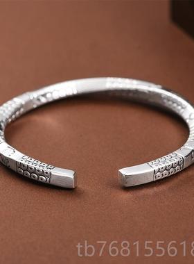 正品罗泰老银匠99纯银莫比乌斯环手镯男女士款复古中新银式镯子9