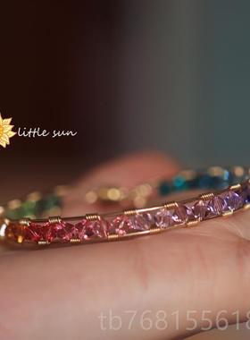 正品阳原超创 14K包金奥地利水晶渐变糖果色虹925彩纯银闪手镯女i