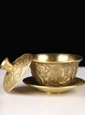 正品铜茶杯三件套杯摆 铜茶件摆件 工艺品碗摆件 铜茶摆件