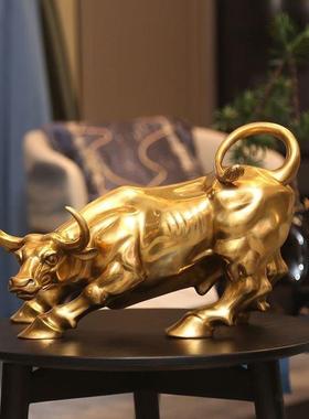 铜华尔街牛摆件金牛气冲天生肖牛旺市办公室桌全黄铜牛工艺品摆设