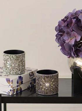 欧式复古进口手工串珠首饰盒摆件样板间卧室妆台收纳桶烛杯装饰品