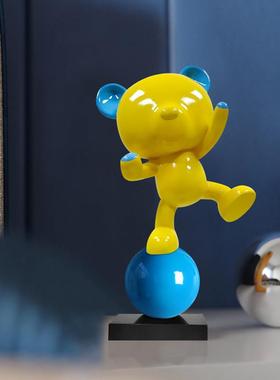 电镀银条纹熊卡通摆件杂技熊客厅样板房间电视柜橱窗创意装饰品