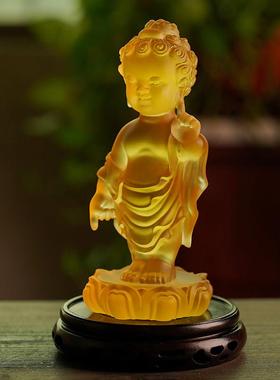 琉璃释迦牟尼佛太子佛佛像供奉摆设发光木底座居家客厅桌面装饰摆