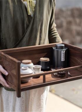 新中式黑胡桃木茶仓桌面储物筐实木禅意茶器茶具摆件收纳盒