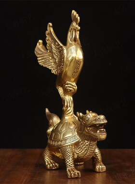 精选纯黄铜独占ao头金鸡龙龟摆件室内家用桌面铜龙龟金鸡独立摆放