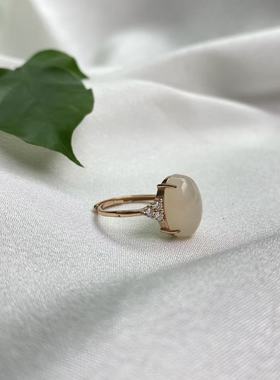 天然和田玉藕粉镶S925戒指