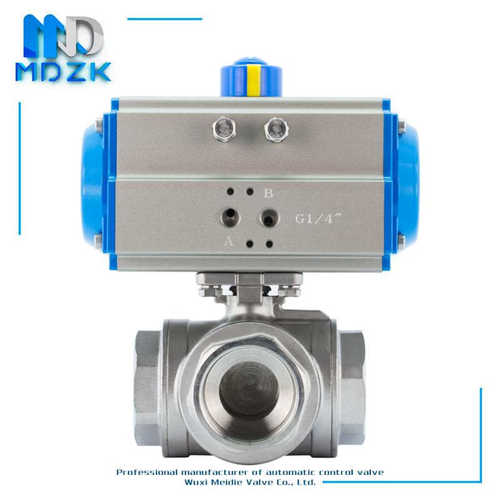 MDZK-AT-Q614/5F-16P气动三通丝口扣不锈钢耐腐蚀T型L型球阀 - 图1