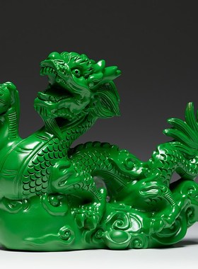 绿色木头龙摆件可爱实木制龙生肖龙木质龙客厅装饰开业送礼工艺礼