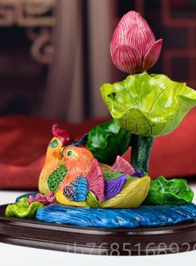 高档花鸳鸯婚摆件对结礼物家居荷摆件卧室床头装饰创意一饰品