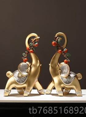 高档居创奢意财富大象摆件一家对客轻厅电视柜酒柜高档玄关招财装