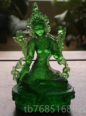高档禅悦观佛艺金古法琉璃贴绿度佛像彩绘音菩萨母礼佛家居摆件多