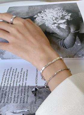 高档S25纯银银计手链女9手方块编织手链简约时尚手镯in环s小众设