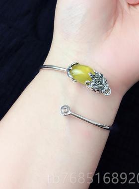 高档S925纯石银手镯新男女款复古宝民族风石石貔貅元旦年热卖榴礼