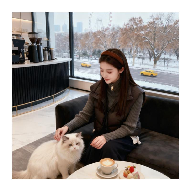 正品高货一整套搭配秋冬装女2025新款韩版高领针织衫棉服马甲休闲 - 图3