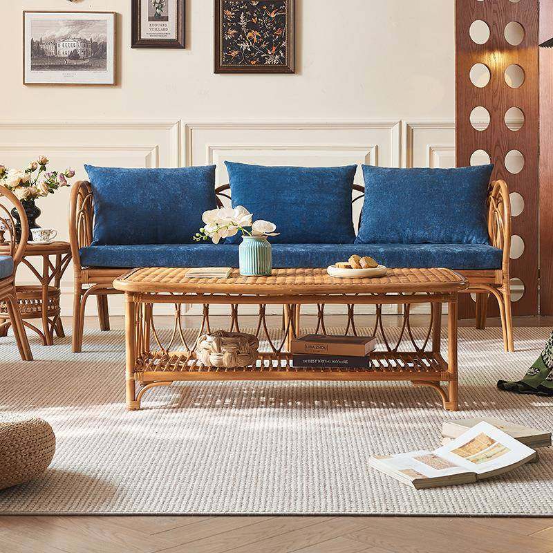 姹寂风复古手工藤编茶几家用客厅小户型中古长方形藤小茶桌带储物,淘宝优惠券,粉丝福利购,淘宝优惠卷