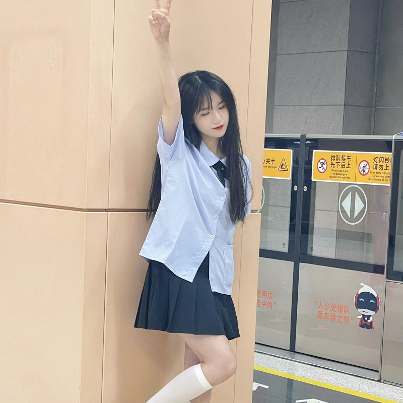 泰国校服小水衬衫紫色白短袖jk高中生夏季学院风女班服衬衫