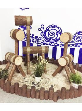 创意木头马仔实木手工小木马造型造景装饰道具田园风格森林系列