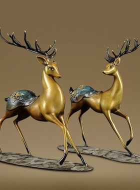 精选纯铜梅花鹿福鹿玄关摆件铜鹿摆件家居客厅办公室送礼工艺礼品