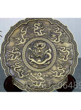 正品铜饰铜盘铜九工龙仙瑞艺九龙壁龙吉祥龙纯铜盘饰龙凤凤盘