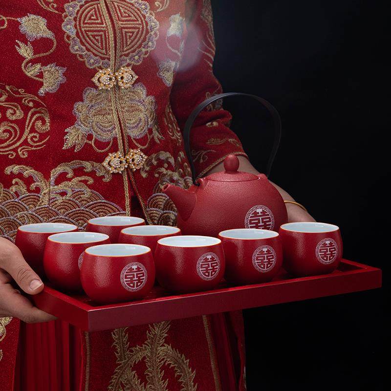 结婚茶具套装敬茶碗茶杯陶瓷红色婚庆用品送礼陪嫁改口杯新婚礼物,淘宝优惠券,粉丝福利购,淘宝优惠卷