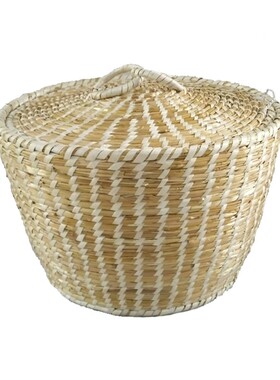 麦杆民间纯手工草编艺术品饰品柱型带盖其他收纳盒篮桌面储物筐