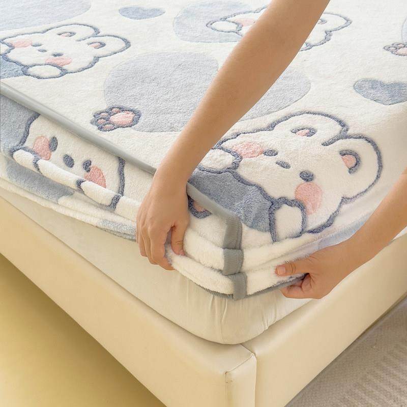 加厚雪花绒床笠单件秋冬保暖席防滑床垫保护套法兰绒床罩三件套,淘宝优惠券,粉丝福利购,淘宝优惠卷