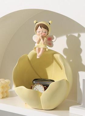 花仙子精灵进门玄关钥匙硬币收纳摆件仿真花客厅摆设电视柜装饰品