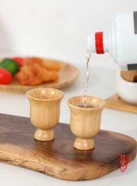 新中式高脚酒杯白酒古风楠竹竹根竹编竹杯喝酒茶杯酒具家用酒杯器