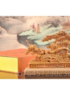 高档崖木雕竹报平马上钱中式仿古小摆件客厅柏玄关家居招有财装安